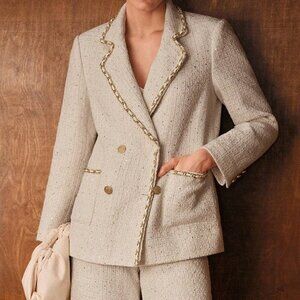 Women's Premium Tweed Chain Detail Structured Blazer Jacket